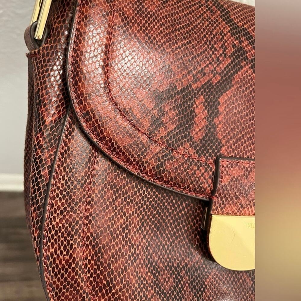 GILI Red Python Embossed Leather Saddle Bag Crossbody Shoulder Gold Hardware - Picture 6 of 16